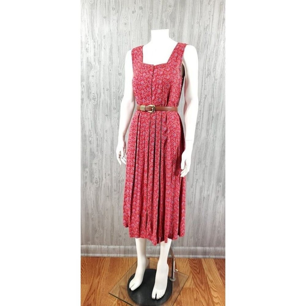April Cornell Red Floral Sleeveless Midi Dress